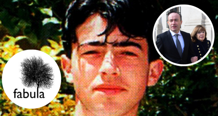 Jorge Matute, su hermano y su madre, y logo de Fábula en referencia a serie de Netflix