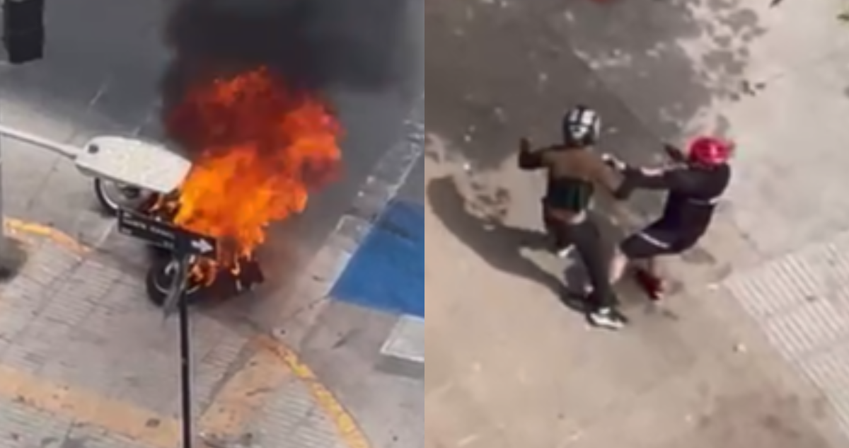 Queman vehículo de motochorro en Santiago tras intento de detención ciudadana por robo a ciclista