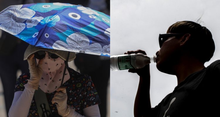 Personajes protegiéndose o capeando el calor en referencia a alerta por altas temperaturas