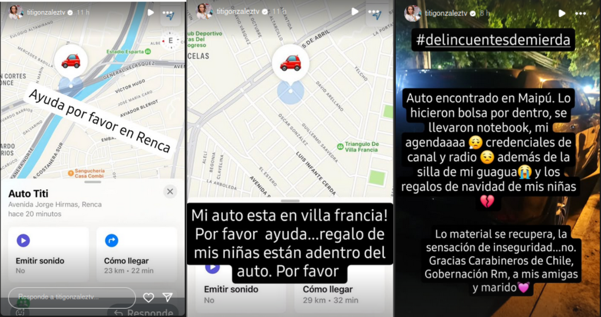 Instagram stories de Cristina González, periodista de Canal 13, por robo de su auto