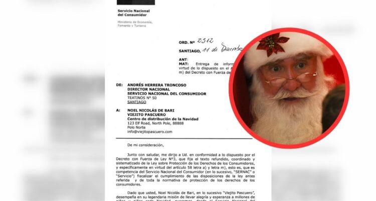 El Servicio Nacional del Consumidor Sernac ofició al Viejito Pascuero para recordar los derechos de los consumidores en Chile para Navidad.