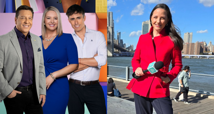 Integrantes del matinal de CHV, Contigo en la mañana, y fotografía de Andrea Aristegui en Mega