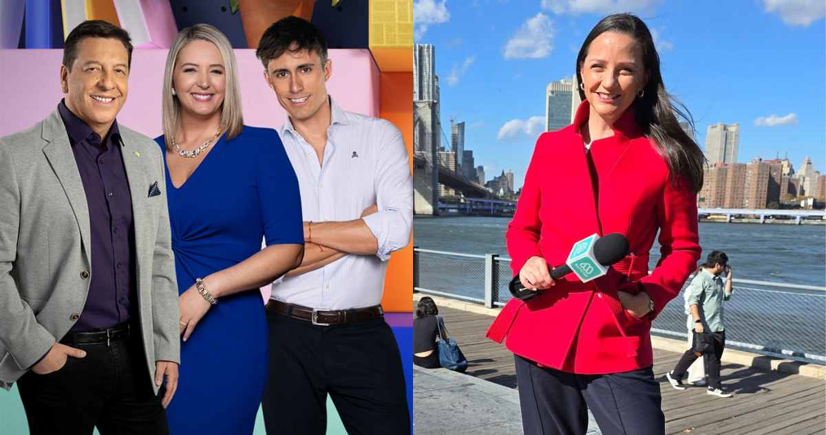 Integrantes del matinal de CHV, Contigo en la mañana, y fotografía de Andrea Aristegui en Mega
