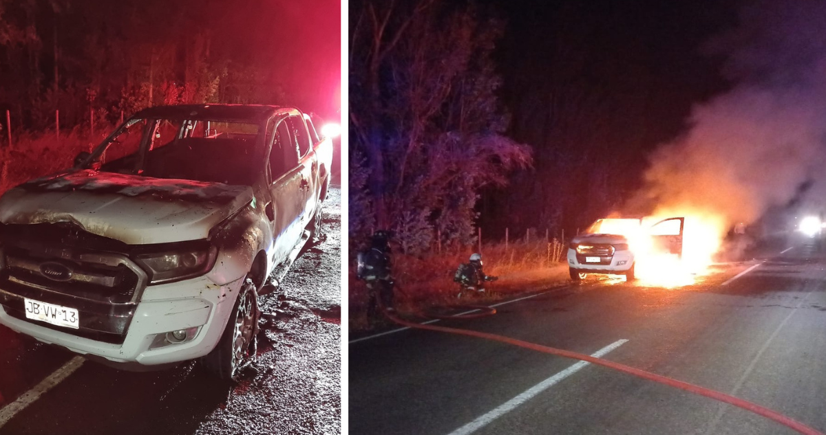Se incendia camioneta de alcalde de Collipulli en plena carretera: él no descarta acción de terceros