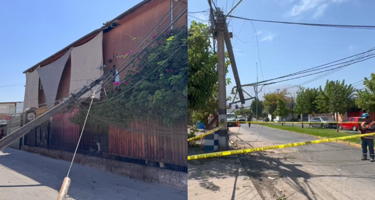 Poste cae sobre casa tras accidente de camión en Peñalolén: más de 100 clientes quedaron sin luz