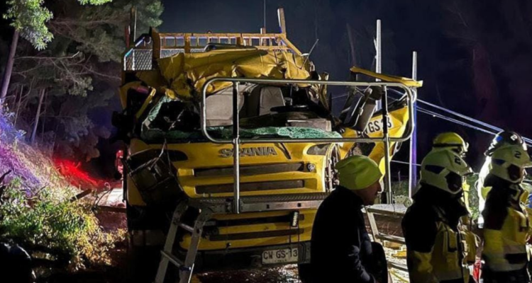 Árbol cae sobre camión que circulaba en Ruta de la Madera y destruye cabina del conductor