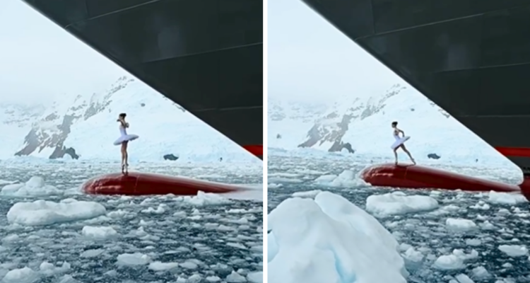 El impactante registro de una bailarina de Ballet realizando una coreografía en la Antártida