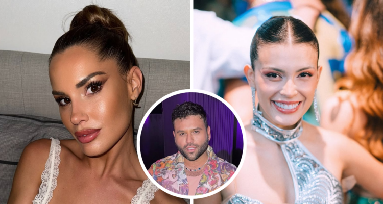 Gala Caldirola y Cony Capelli junto a miniatura de Suro Solar en referencia a supuesto conflicto entre sus representadas