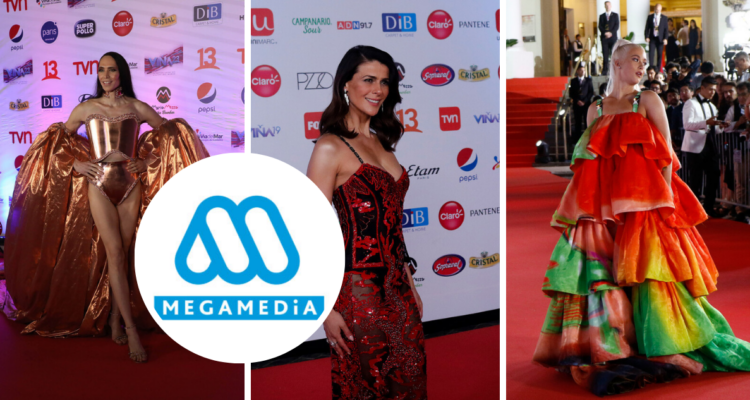 Fotografías de los looks más icónicos de la gala del Festival de Viña y logo en miniatura de Megamedia