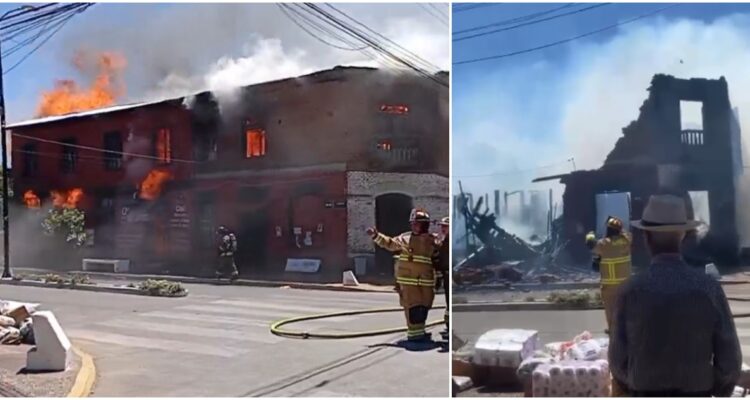 Incendio destruye ex hotel, locales comerciales y vivienda en el centro de Renaico
