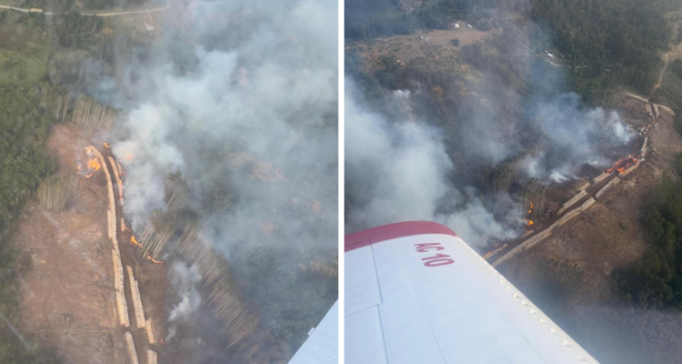 Vista desde el aire de incendios forestales en San Juan de la Costa