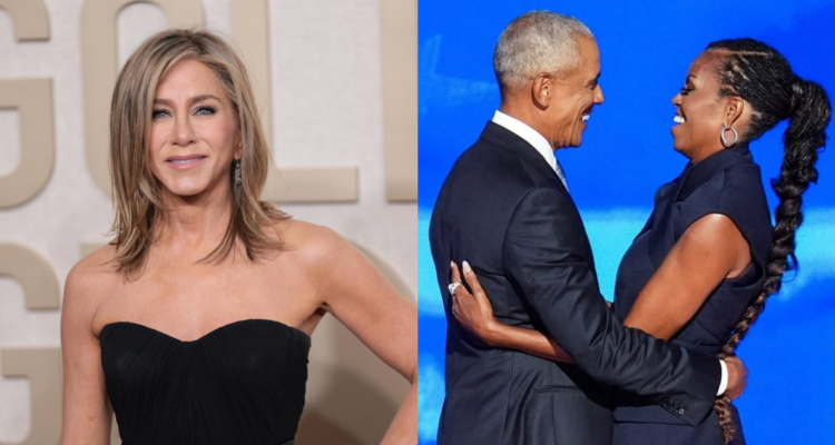 Jennifer Aniston (izquierda) y Barack y Michelle Obama (derecha) en referencia a supuesto romance de la actriz con el expresidente