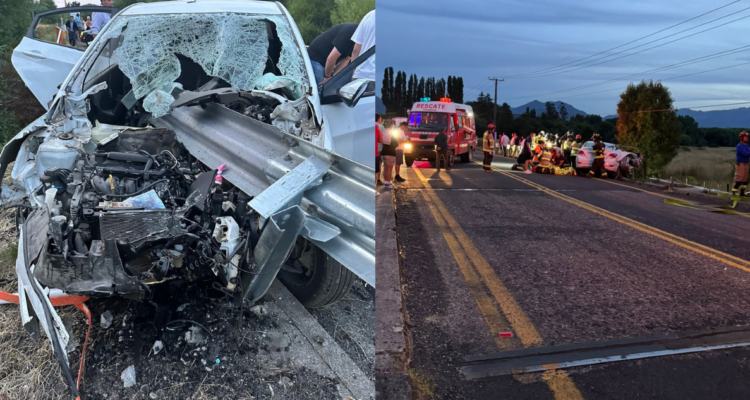Auto y personal de emergencia tras accidente en Pucón
