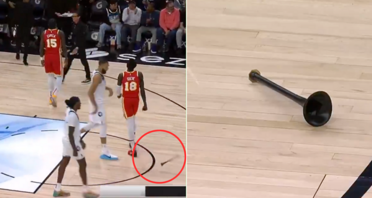 Una bocina casi golea a dos jugadores en pleno duelo de NBA.