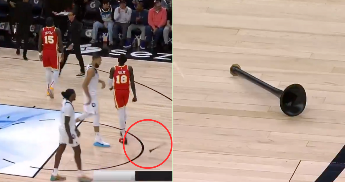 Una bocina casi golea a dos jugadores en pleno duelo de NBA.