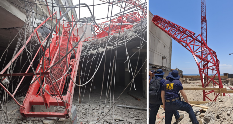 PDI realiza peritajes por grúa que cayó sobre gimnasio y dejó un fallecido en Arica