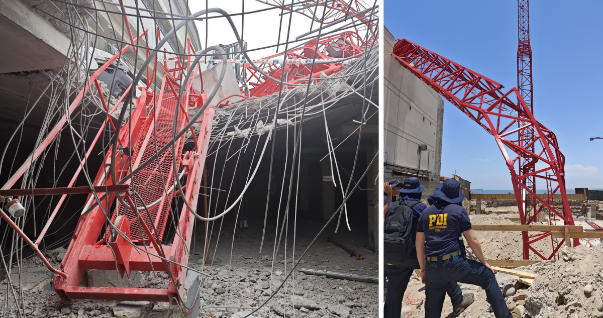 PDI realiza peritajes por grúa que cayó sobre gimnasio y dejó un fallecido en Arica