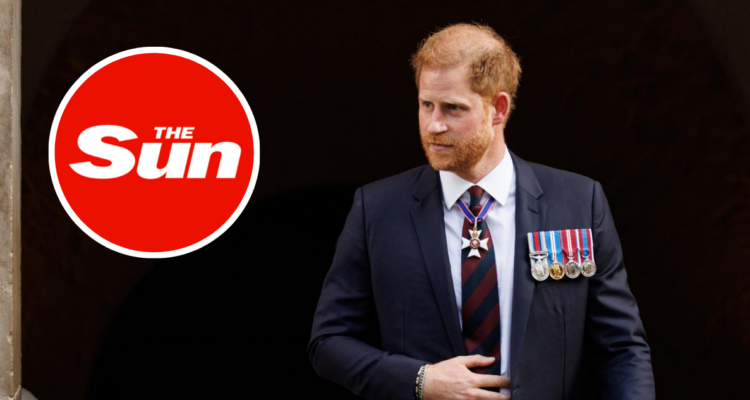 Príncipe Harry y logo de The Sun en miniatura en referencia a acuerdo entre ambos