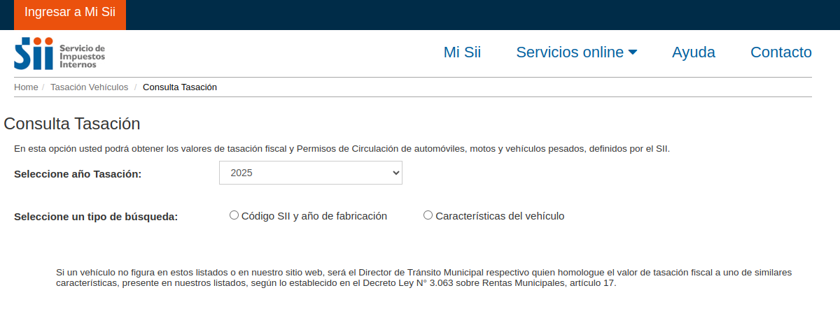 SII publica la tasación fiscal de vehículos para el permiso de circulación 2025