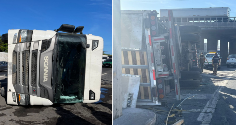 Volcamineto de camión en avenida costanera de concepción