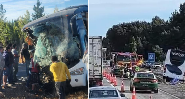 Colisión bus y camión cabrero ruta 5 sur