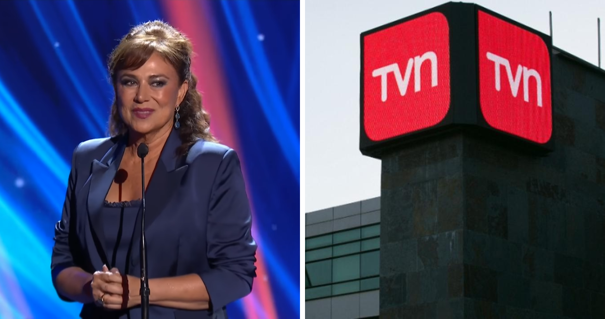 Esperanza Silva en Premios Caleuche (izquierda) y fachada de TVN (derecha) en referencia a acusación de censura de la actriz