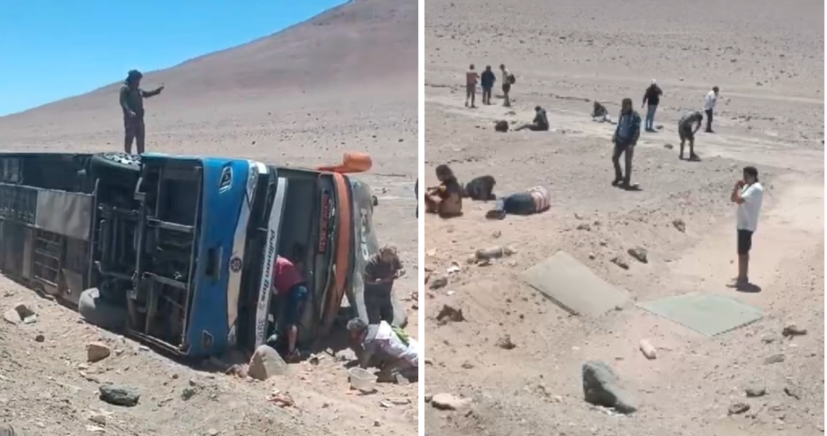 Volcamiento de bus deja a dos fallecidos, cuatro atrapados y cerca de 40 lesionados en Taltal