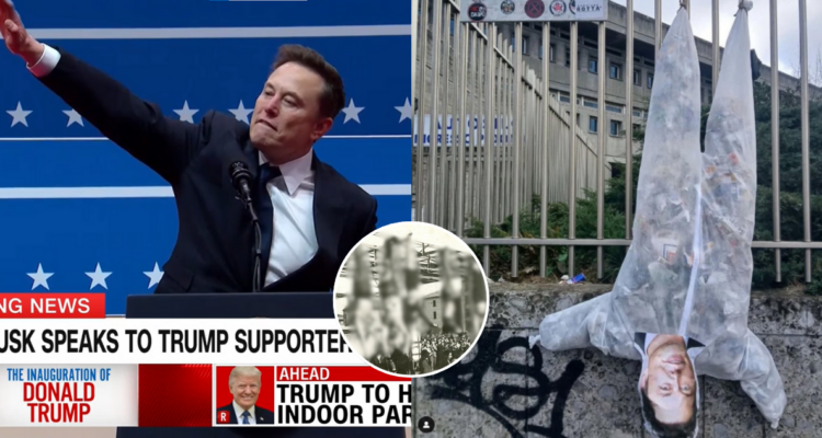 Tras polémico gesto: cuelgan muñeco de Elon Musk en la misma plaza donde fue colgado Mussolini en 1945