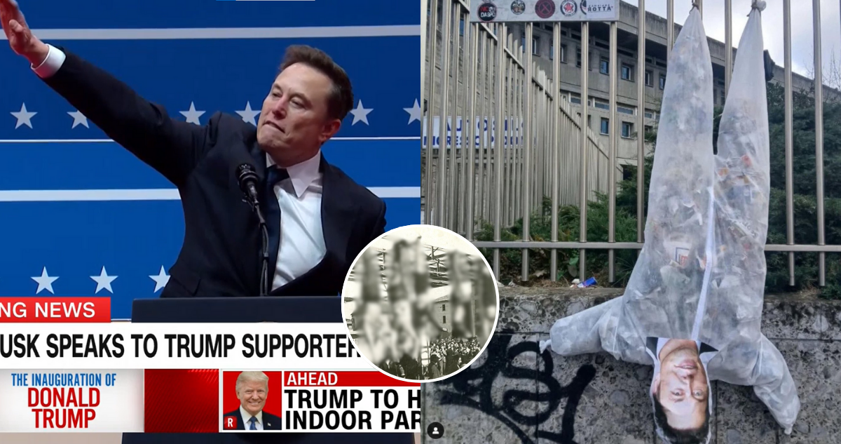 Tras polémico gesto: cuelgan muñeco de Elon Musk en la misma plaza donde fue colgado Mussolini en 1945