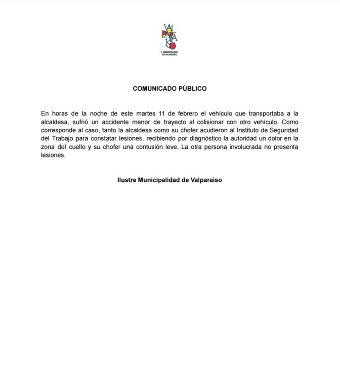 Accidente alcaldesa de Valparaíso