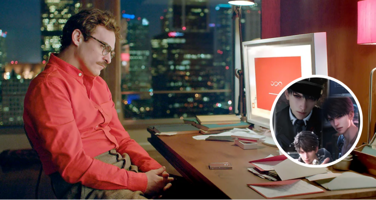 Captura de película “Her” y de aplicación de novios virtuales generados con IA