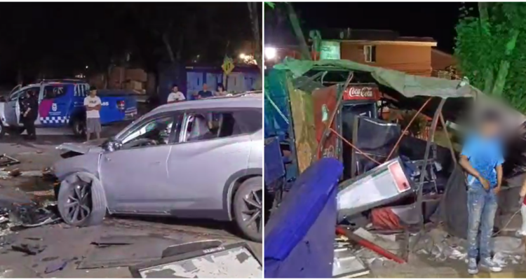 Auto arrasa con un kiosco en Quilicura: ocupantes se fugaron y abandonaron arma y municiones
