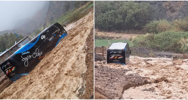 Bus atrapado tras colapso de quebrada en provincia del Tamarugal