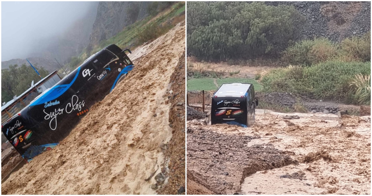 Bus atrapado tras colapso de quebrada en provincia del Tamarugal