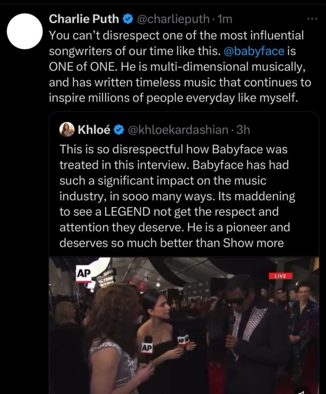 Respuesta de Charlie Puth a polémica de Babyface