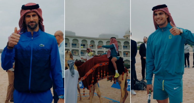 Qatar revela video con Alcaraz, Djokovic y Tsisipás jugando arriba de Camellos.