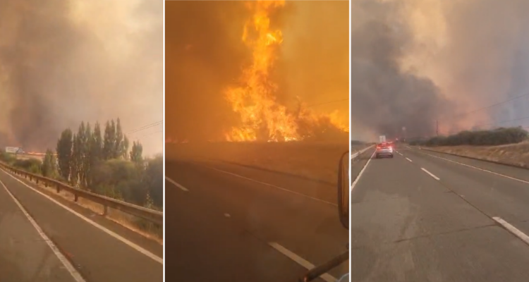 Impactante registro muestra “lengua de fuego” a un costado de la Ruta 5 Sur: denuncian libre tránsito