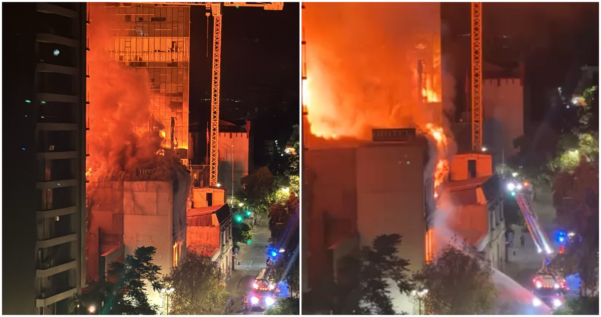 Gigantesco incendio destruye un edificio en pleno centro de Santiago