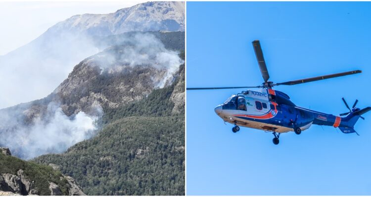 Helicóptero Super Puma se suma a combate de incendio forestal que proviene de Argentina