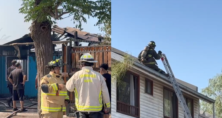 Incendio destruye por completo una vivienda en Maipú: dos bomberos resultaron lesionados