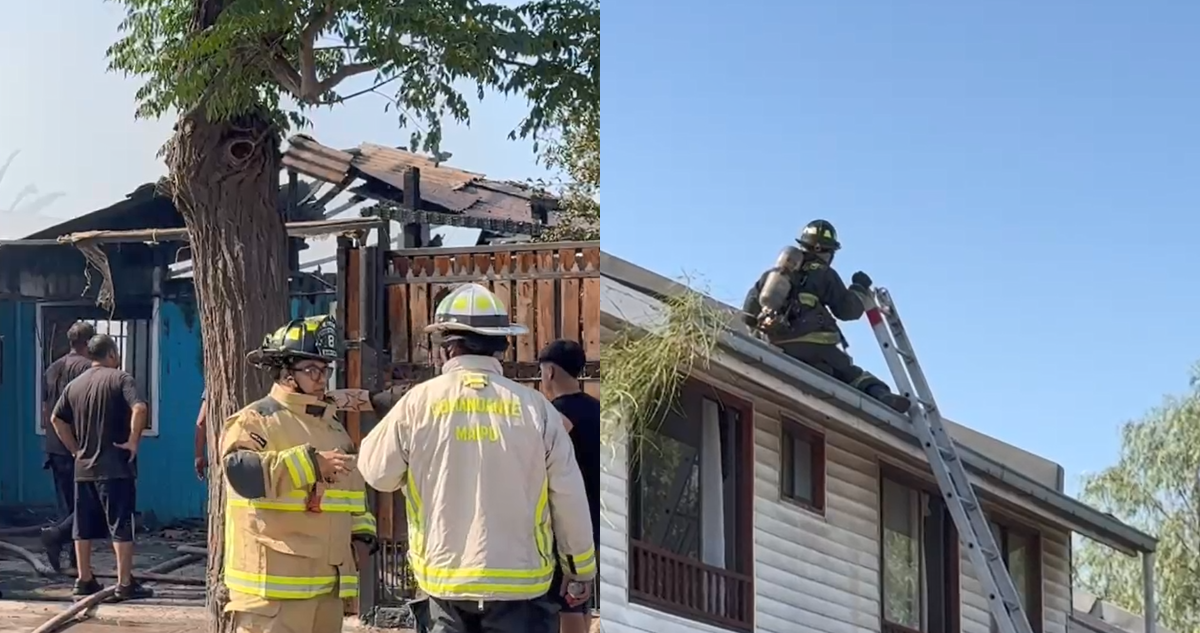 Incendio destruye por completo una vivienda en Maipú: dos bomberos resultaron lesionados