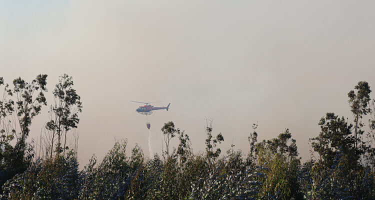 Helicóptero combatiendo incendios.