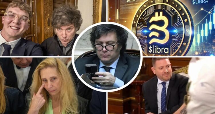 Presidente de Argentina, Javier Milei, en una composición fotográfica a propósito del escándalo de la criptomoneda Libra.