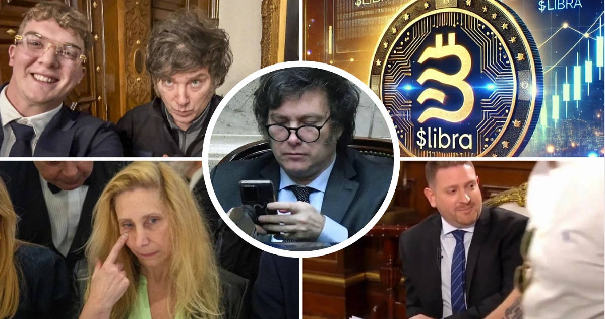 Presidente de Argentina, Javier Milei, en una composición fotográfica a propósito del escándalo de la criptomoneda Libra.