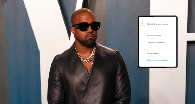 Kanye West en premiación y mock up con la página de Yeezy