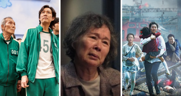 Lee Joo Sil y las posters de series “Juego del Calamar” y “Tren a Busan” donde participó en referencia a su muerte