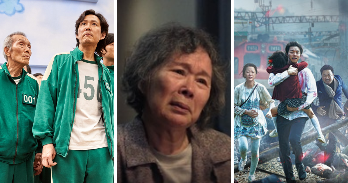 Lee Joo Sil y las posters de series “Juego del Calamar” y “Tren a Busan” donde participó en referencia a su muerte