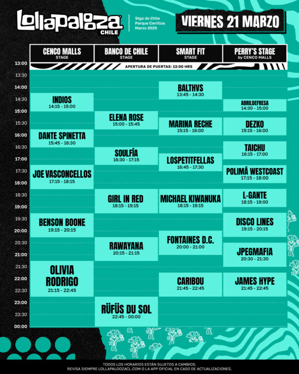 Lollapalooza 2025 artistas, horario y escenario día 1