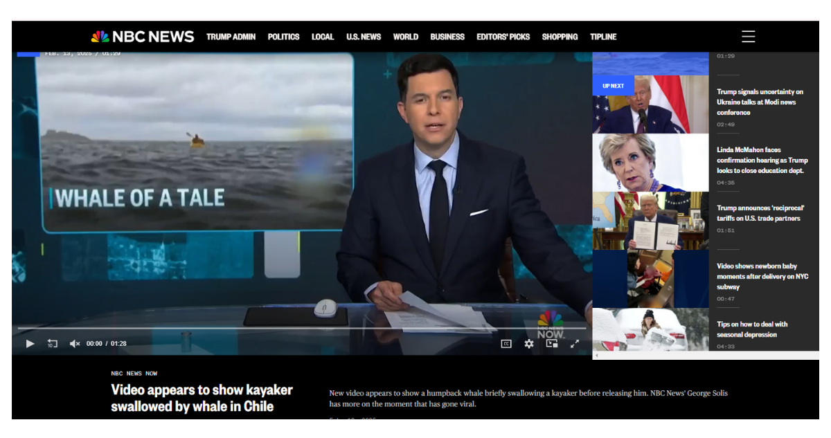 NBC News noticia de joven tragado y expulsado por ballena