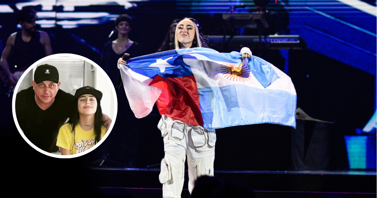 Nicki Nicole en el Festival de Viña 2023 y junto a su padre en fotografía de archivo